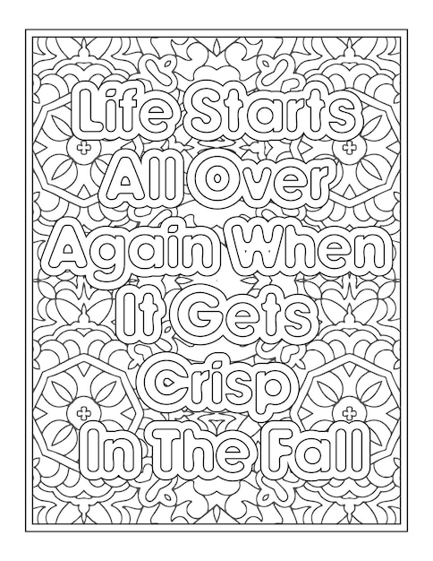 Fall quotes coloring page for adult coloring book