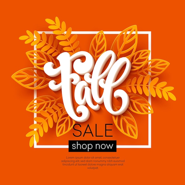 Fall sale background design with colorful paper cut autumn leaves. vector illustration eps10