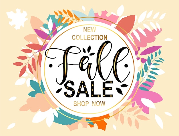 Fall sale flyer template with lettering and leaves for shopping