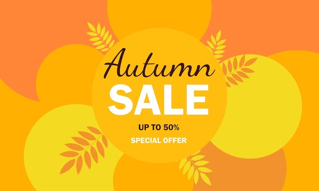 Poster di vendita autunnale, banner web pubblicitario con sconto per lo shopping stagionale autunnale.