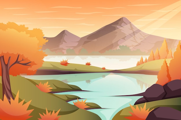 Fall Scene Flat Design Illustration