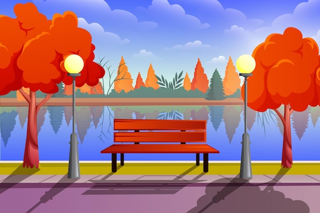 Vector fall scene flat design illustration