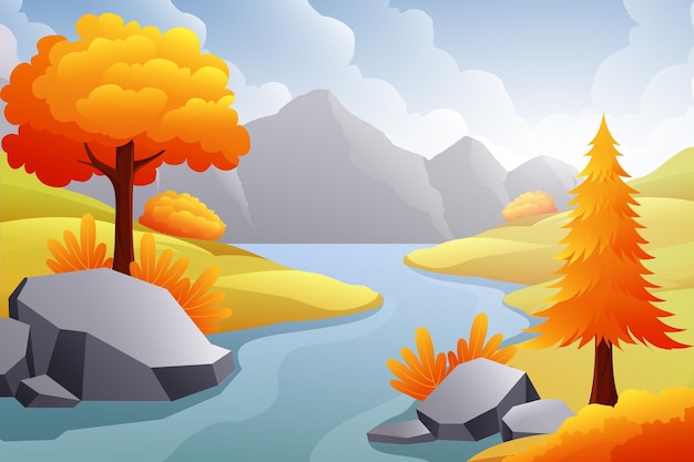 Fall Scene Flat Design Illustration