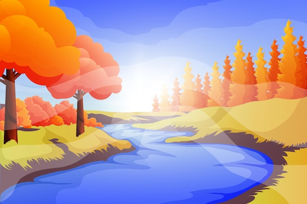 Fall Scene Flat Design Illustration