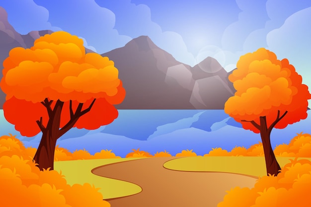 Fall Scene Flat Design Illustration