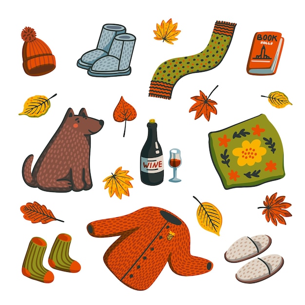 Vector fall season elements sticker pack