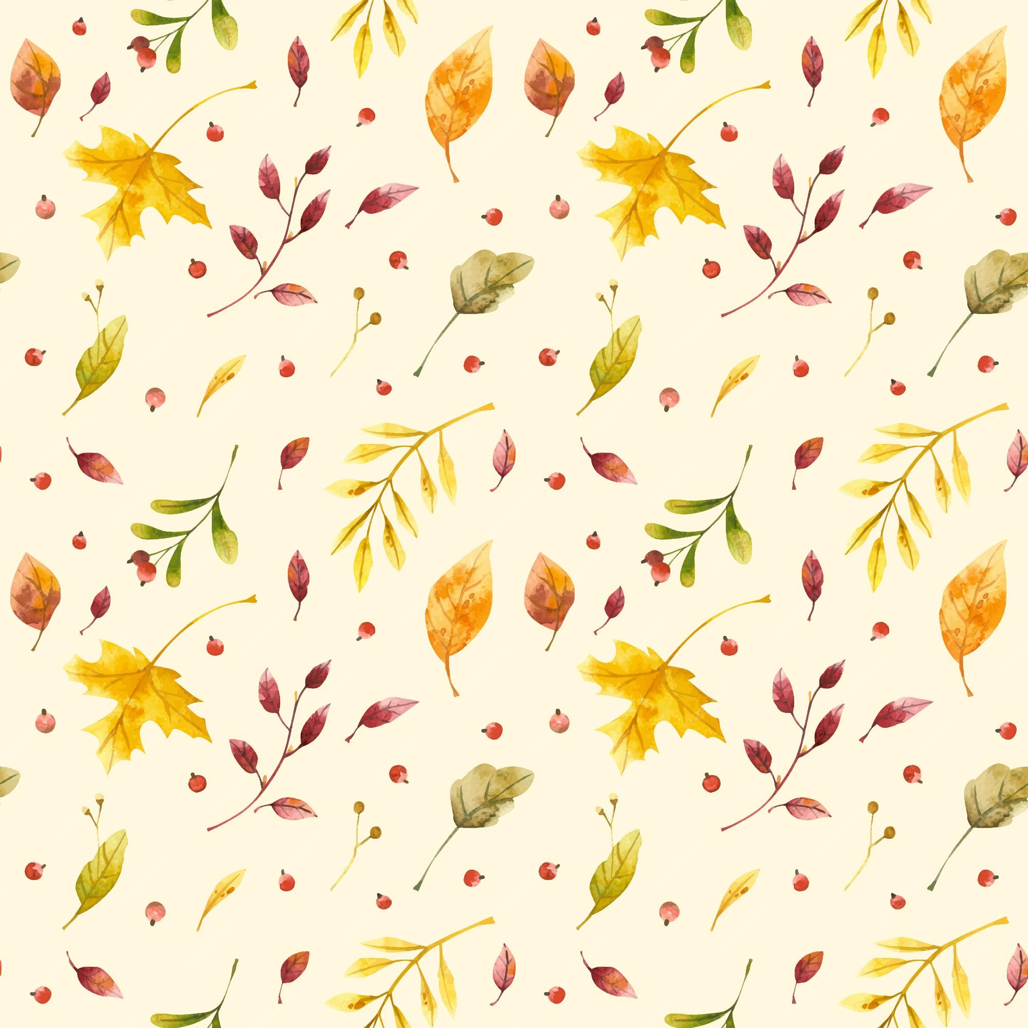 Premium Vector | Fall watercolor seamless pattern autumn forest leaves