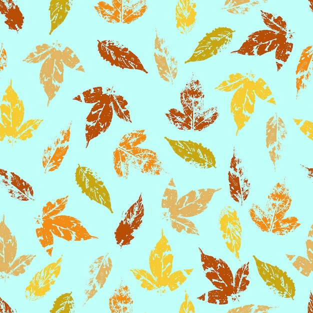 落ちた紅葉は、生地の印刷物の包装やはがきの紙の背景に自然の葉の塗料のシームレスなパターンスタンプをベクトルします