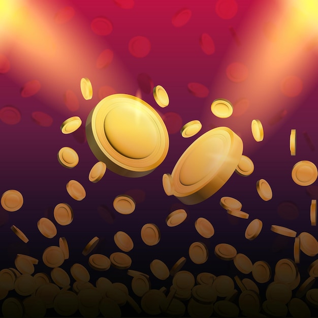 falling 3d golden coins in explosion