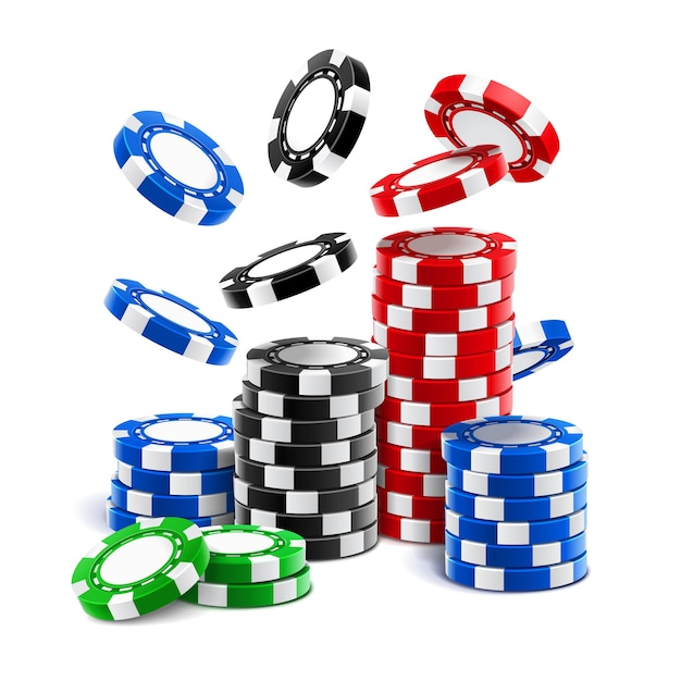 Fiches del casinò che cadono o pila di gettoni vuoti di gioco d'azzardo realistici, contanti del club di scommesse o soldi di plastica per roulette, blackjack e poker sportivo. vincere e fortuna, scommettere e fortuna, possibilità e rischio