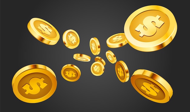 Vector falling coins, falling money, flying gold coins, golden rain.