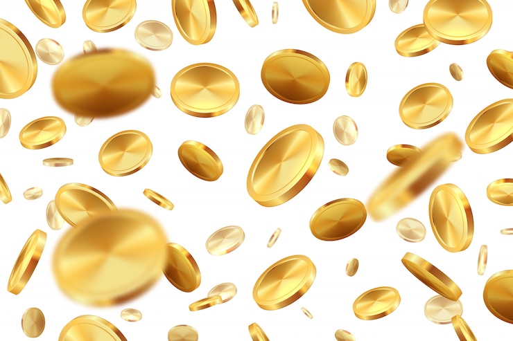 Vector falling coins. golden money 3d jackpot cash rain realistic lucky casino win concept. illustration of isolated coin