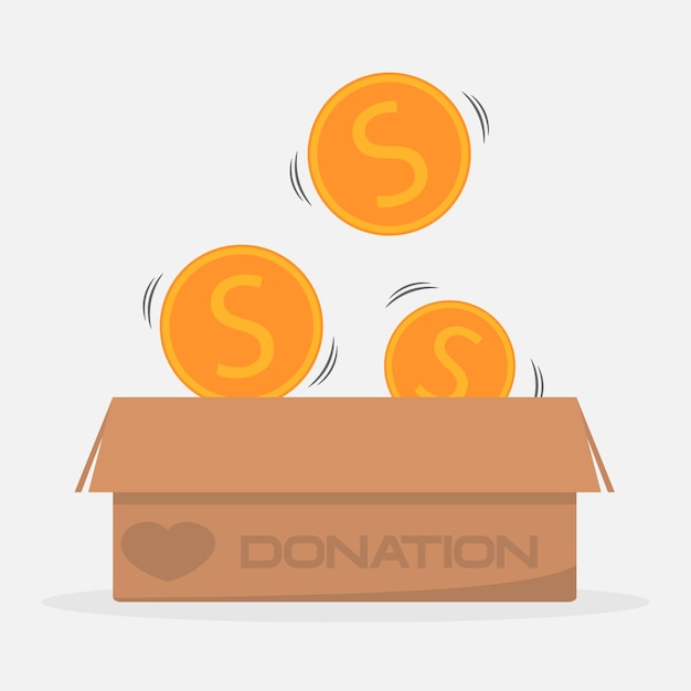 falling coins money in box charity and donation concept vector illustration