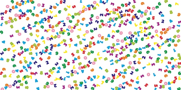 Vettore numeri colorati che cadono. concetto di studio matematico con cifre volanti. divertente torna a banner di matematica scuola su sfondo bianco. illustrazione di vettore di numeri che cadono.