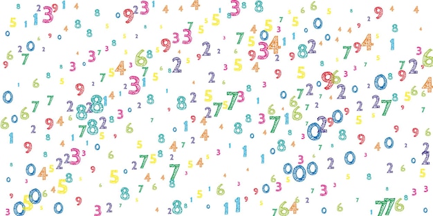 Falling colorful orderly numbers. math study concept with flying digits. artistic back to school mathematics banner on white background. falling numbers vector illustration.