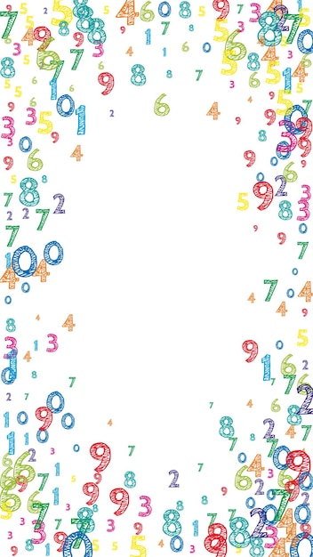 Falling colorful orderly numbers. Math study concept with flying digits. Bold back to school mathematics banner on white background. Falling numbers vector illustration.