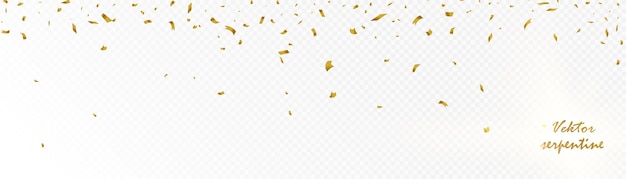 Falling golden bright confetti isolated on transparent background. Bright festive gold tinsel