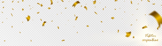 Falling golden bright confetti isolated on transparent background. Bright festive gold tinsel