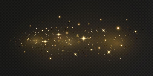 Падающие золотые огни. волшебная абстрактная золотая пыль и блики. праздничный фон. абстрактные золотые частицы и блеск на черном фоне.