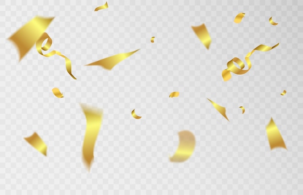 Falling golden serpentine on a transparent background