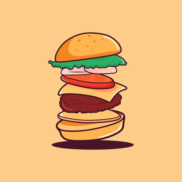 Падающий гамбургер с открытыми ингредиентами Клип Арт