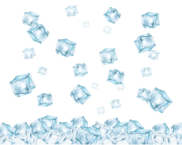 Vector falling ice cubes vector 3d realistic illustration