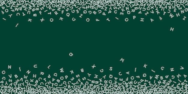 Falling letters of English language. Chalk sketch flying words of Latin alphabet. Foreign languages study concept. Perfect back to school banner on blackboard background.