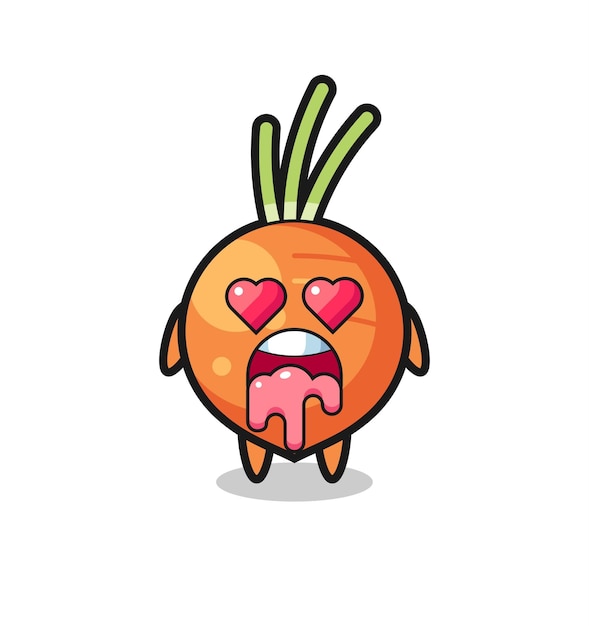 The falling in love expression of a cute carrot with heart shaped eyes