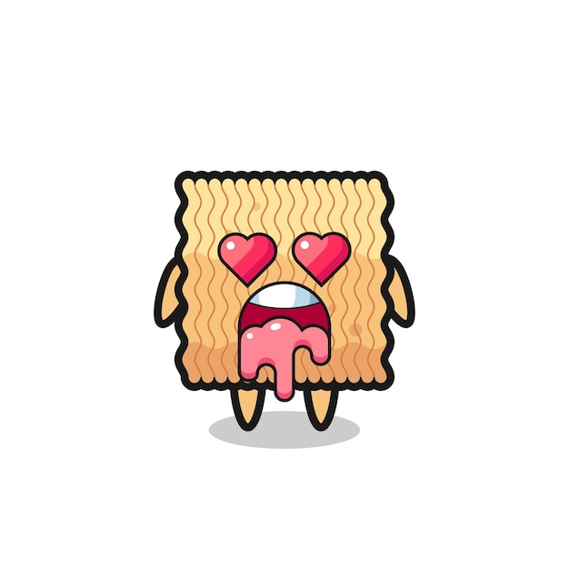 Vector the falling in love expression of a cute raw instant noodle with heart shaped eyes