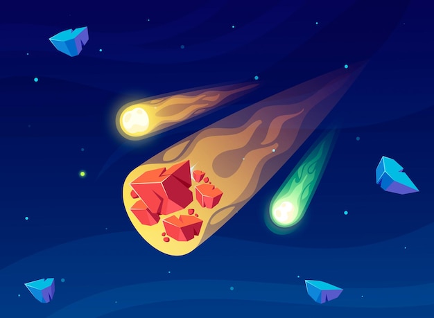 Falling Meteorite Streaks Across The Night Sky A Fiery Spectacle Of Nature Power And Cosmic Wonder Leaving A Trail Of Awe In Its Wake Cartoon Vector Illustration for Kids Game or Book