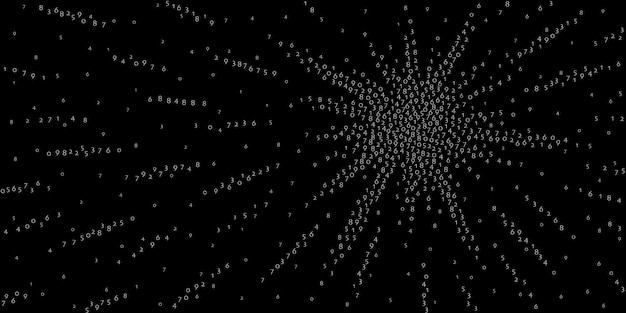 落下数ビッグデータの概念バイナリ白い空飛ぶ数字黒の背景に例外的な未来的なバナー落下数のデジタルベクトル図