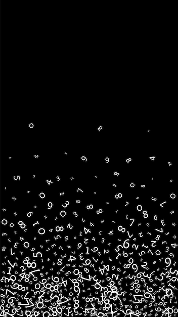落下数ビッグデータの概念バイナリ白い乱雑な空飛ぶ数字黒の背景に本物の未来的なバナー落下数のデジタルベクトル図