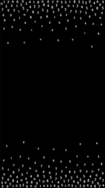 減少する数字、ビッグデータの概念。バイナリの白い整然とした飛んでいる数字。黒の背景にまばゆいばかりの未来的なバナー。数字が落ちるデジタルベクトルイラスト。