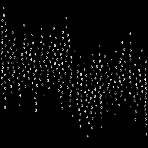 落下数ビッグデータの概念バイナリ白の整然とした飛行数字黒の背景に神の未来的なバナー落下数のデジタルベクトル図