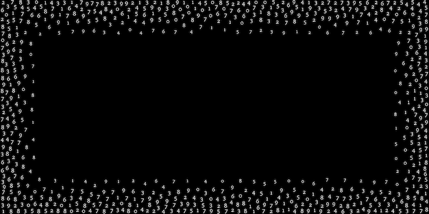 減少する数字、ビッグデータの概念。 2進数の白い整然とした飛んでいる数字。黒の背景にユニークな未来的なバナー。数字が落ちるデジタルベクトルイラスト。