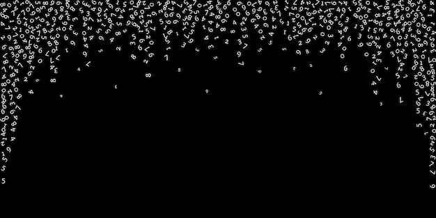 Falling numbers, big data concept. Binary white random flying digits. Perfect futuristic banner on black background. Digital vector illustration with falling numbers.