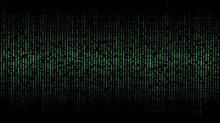 Vector falling points of binary code illustration of the matrixvector digital dark background with noise effect corrupted code matrix failure visualization of big data