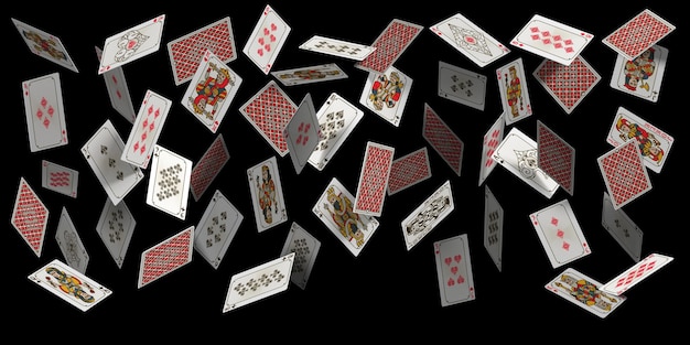 Vector falling poker playing cards casino winner background realistic 3d flying card deck joker king queen and ace blackjack vector concept