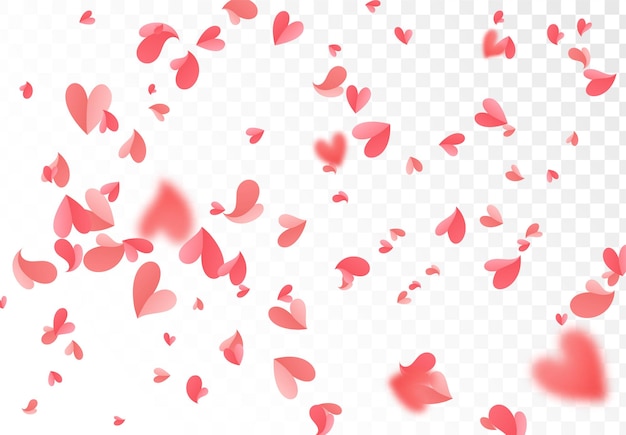 Vector falling red and pink confetti hearts isolated on transparent background. vector illustration