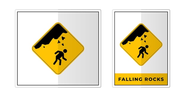 Vector falling rocks danger sign label symbol icon vector illustration
