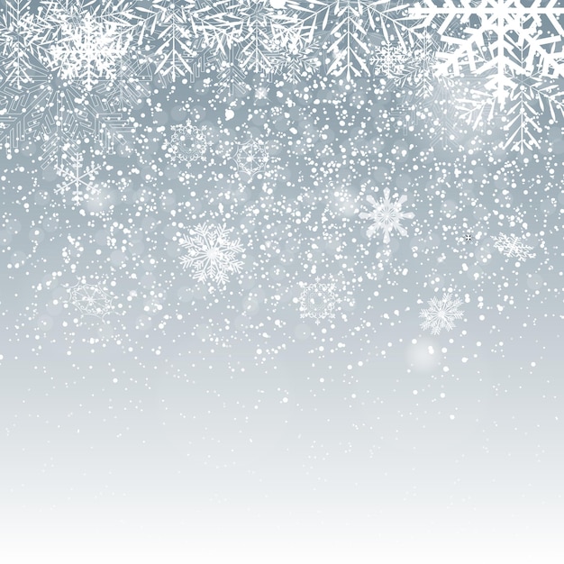 Vector falling shining snowflakes and snow on blue background. christmas, winter and new year background. realistic vector illustration for your design eps10