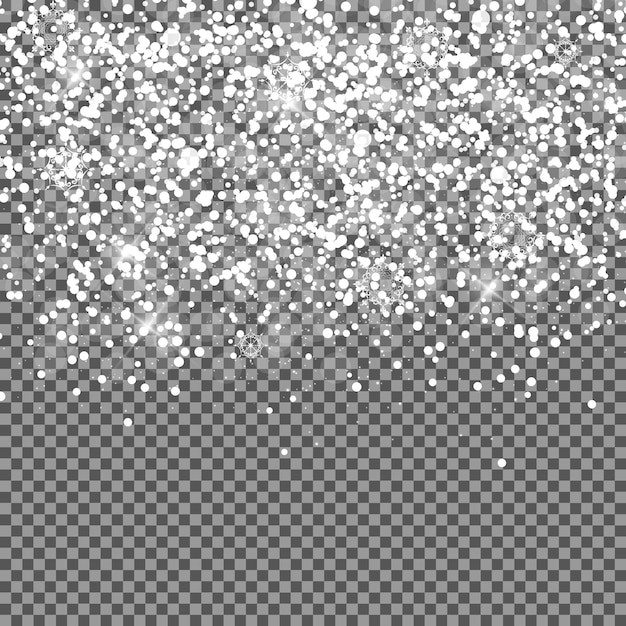 Vector falling shining snowflakes and snow on transparent background. c