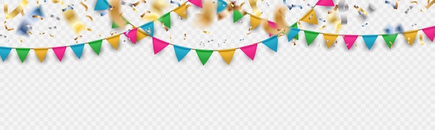 Canfetti variopinto lucido di caduta bokeh sfuocato fondo dell'insegna di stile con le ghirlande festive variopinte