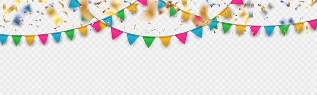 Falling Shiny Colorful Canfetti Bokeh Out of Focus Style Banner Background with Colorful Festive Garlands