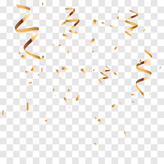 Falling shiny golden confetti on transparent background.