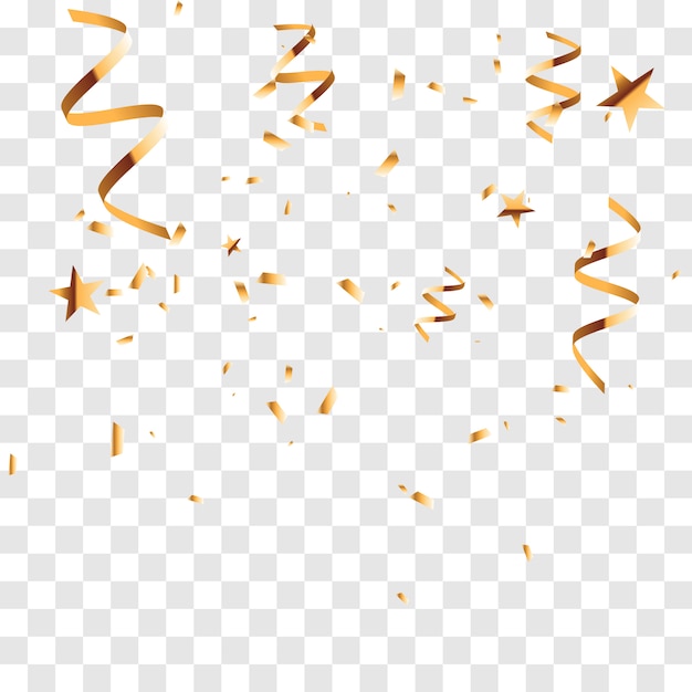 Falling shiny golden confetti on transparent background.