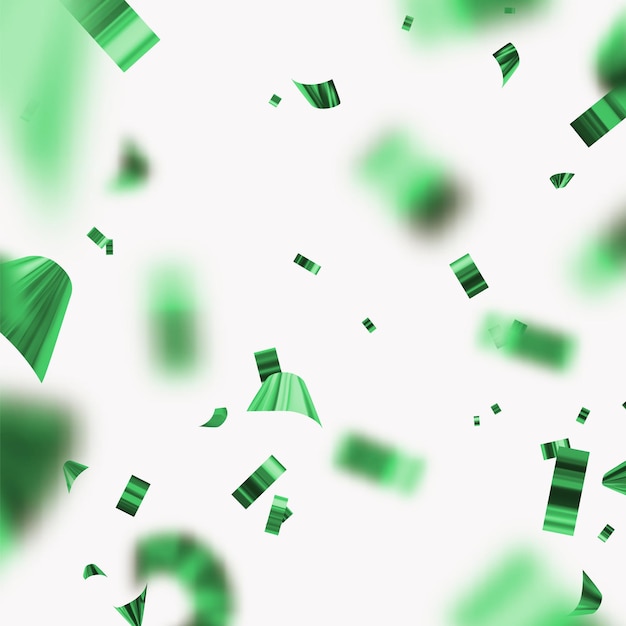 Falling shiny green confetti isolated on white background. Bright festive tinsel of metallic turquoise shade color. Vector illustration