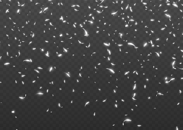 Falling silver confetti shiny tinsel and pieces of serpentine abstract party background