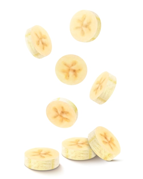 falling sliced banana isolated on transparent background ripe peeled circular pieces
