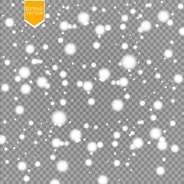 falling snow effect isolated on transparent background with blurred bokeh